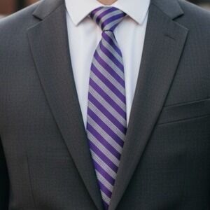 NWT Corsini Seven Fold 100% Silk Neck Tie Purple & Houndstooth Striped Classic
